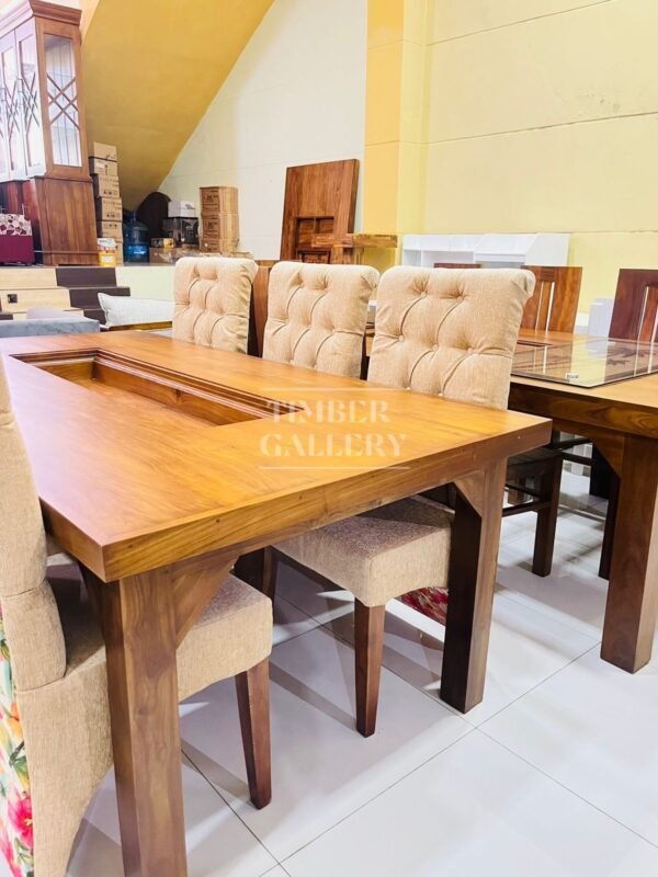 Teak Dining Table With Top Rolled Teak Cushion Chairs