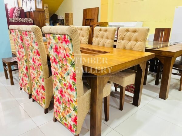 Teak Dining Table With Top Rolled Teak Cushion Chairs
