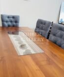 Teak Dining Table with Teak Diamond Blue Cushion Chair