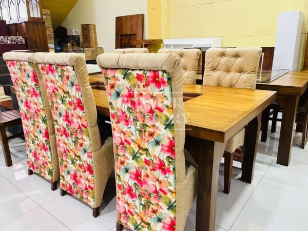 Teak Dining Table With Top Rolled Teak Cushion Chairs