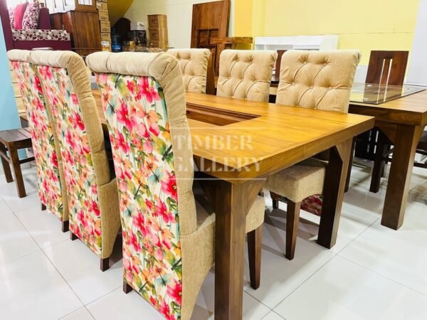 Teak Dining Table With Top Rolled Teak Cushion Chairs