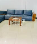 L sofa with teak arms