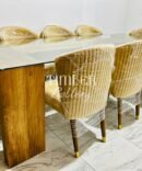 Teak I table with tempered glass top