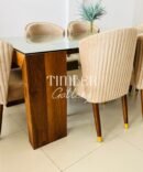 Teak I Table with tempered glass top and B cushion chairs