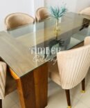 Teak I Table with tempered glass top and B cushion chairs