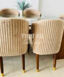 Teak I Table with tempered glass top and B cushion chairs