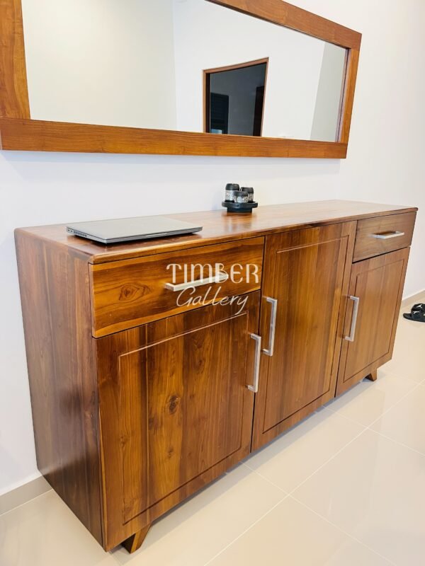 Teak Modern Console with Mirror