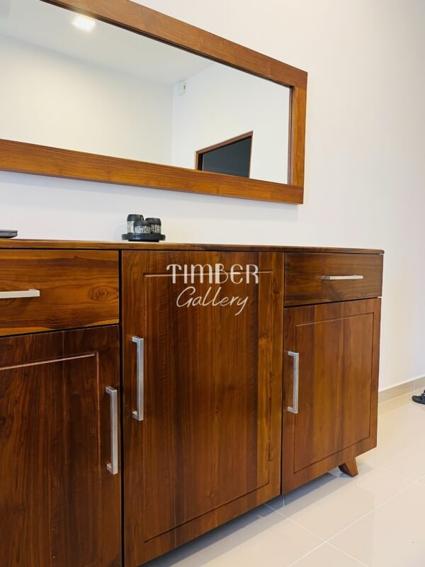 Teak Modern Console with Mirror