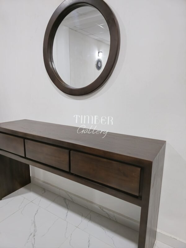 Teak console set with round mirror