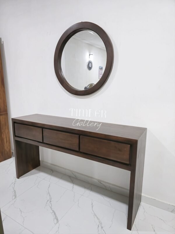 Teak console set with round mirror