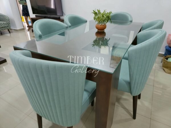 Teak Dining set with seashell cushion chairs