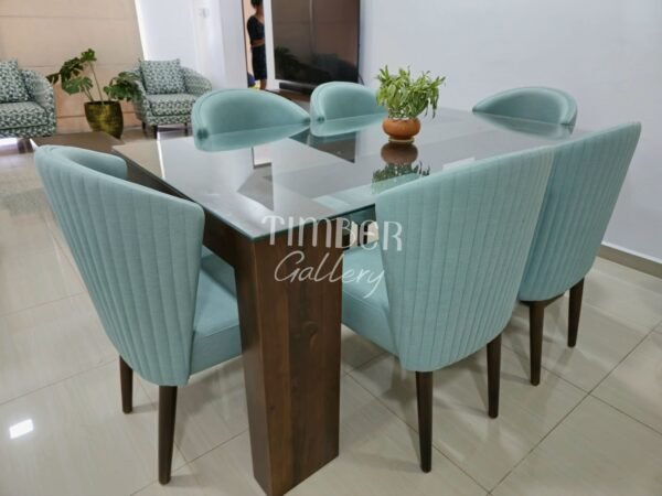 Teak Dining set with seashell cushion chairs