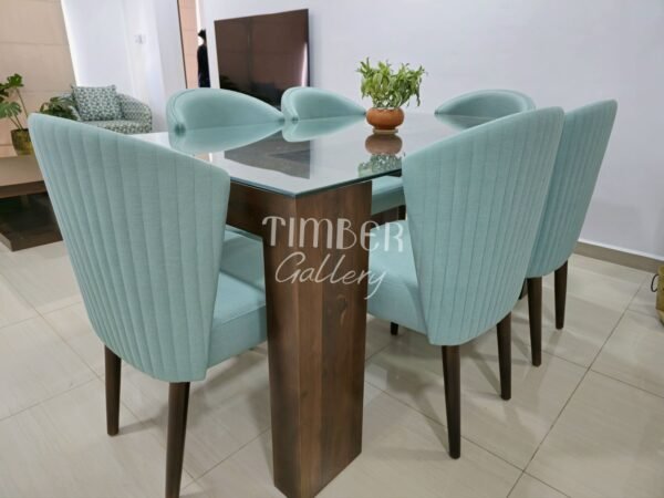 Teak Dining set with seashell cushion chairs