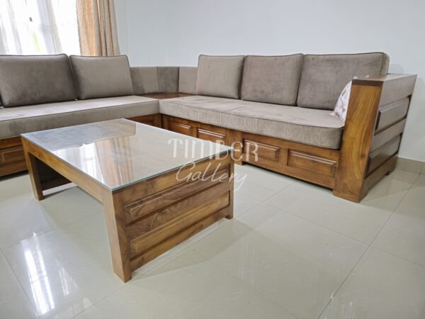 Teak L Shaped Sofa with Coffee table