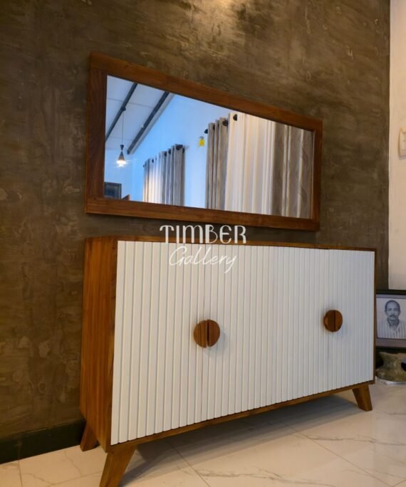 Teak console cupboard and mirror