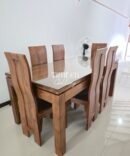 Teak dining set with glass top