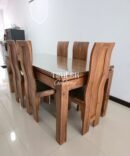 Teak dining table with 6 wooden chairs